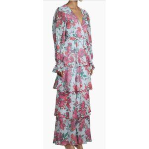 Saks Anthro Hutch $297 Wrap Floral Tiered Maxi Dress Size 0x NWT